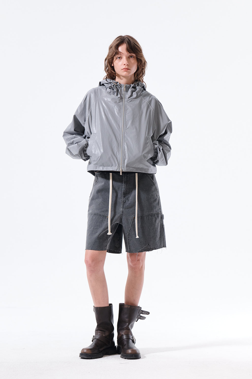 Matin Kim - Matin Crop Hoody Coating Jumper (Dark Grey) product image 9 | TRAB K-Fashion Australia