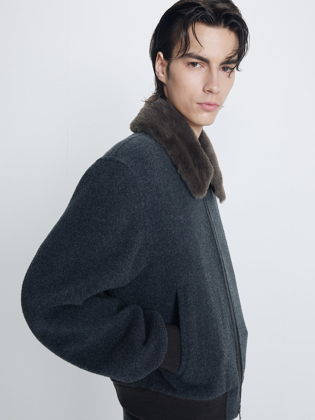Tonywack - Brushed Wool Flannel Shearling Blouson (Charcoal Anthracite) product image 4 | TRAB K-Fashion Australia