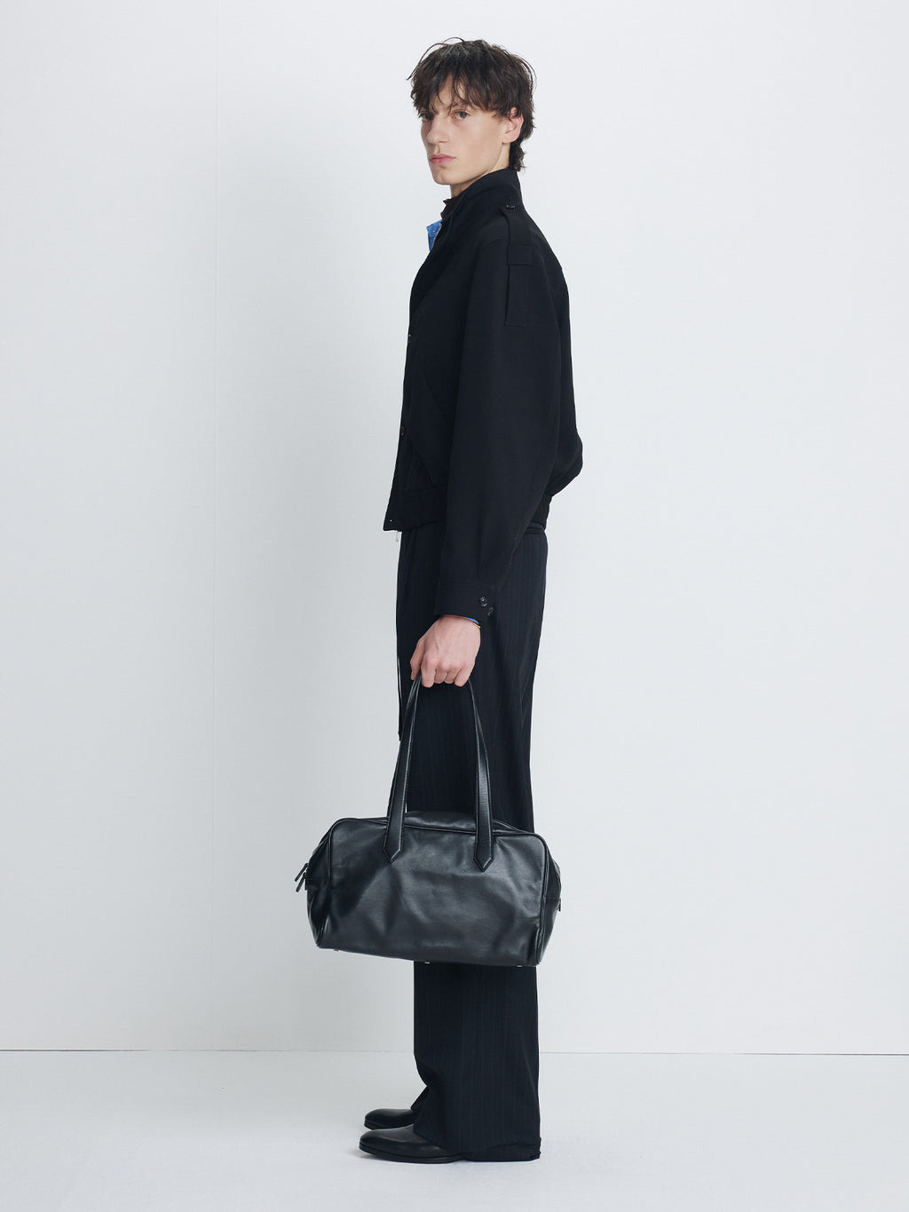 Tonywack - Pinstriped Wool Belted Trousers (Black Pinstripe) product image 3 | TRAB K-Fashion Australia