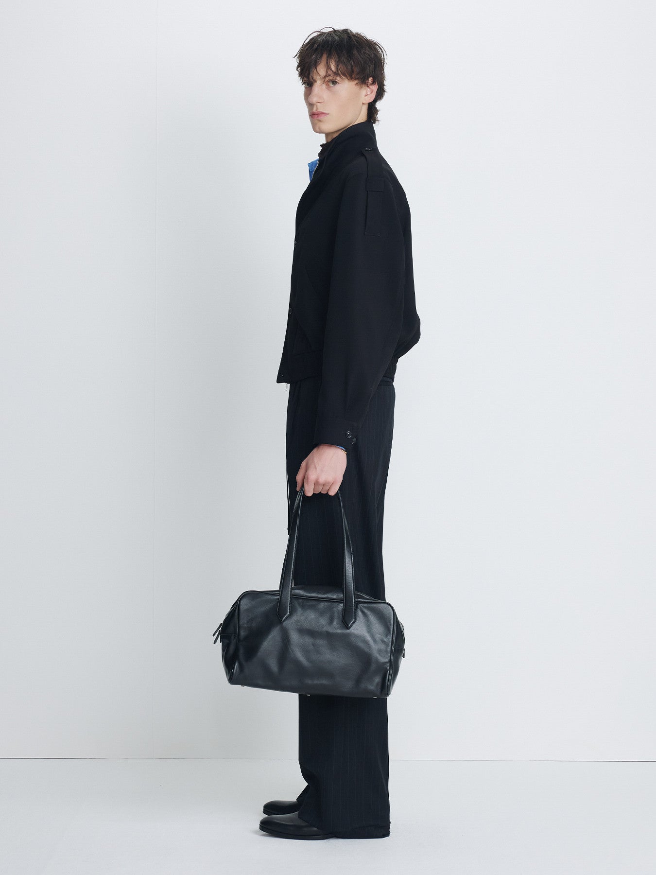 Tonywack - Pinstriped Wool Belted Trousers (Black Pinstripe) product image 3 | TRAB K-Fashion Australia