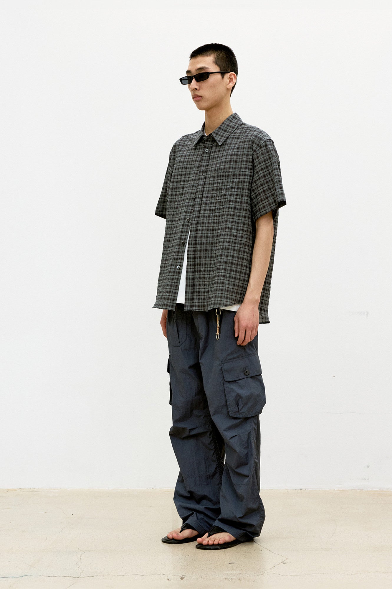 Coor - Alternative Wrinkle Check Half Shirt (Washed Black) product image 3 | TRAB K-Fashion Australia
