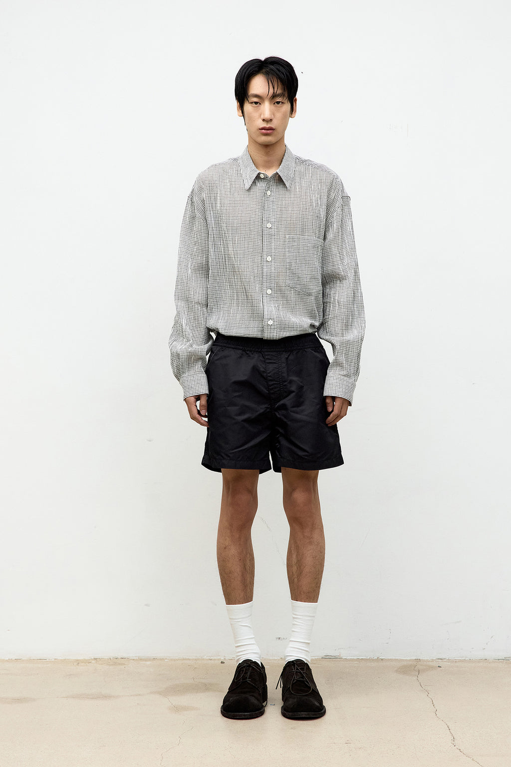 Coor - Wrinkle Sheer Check Shirt (White) product image 2 | TRAB K-Fashion Australia