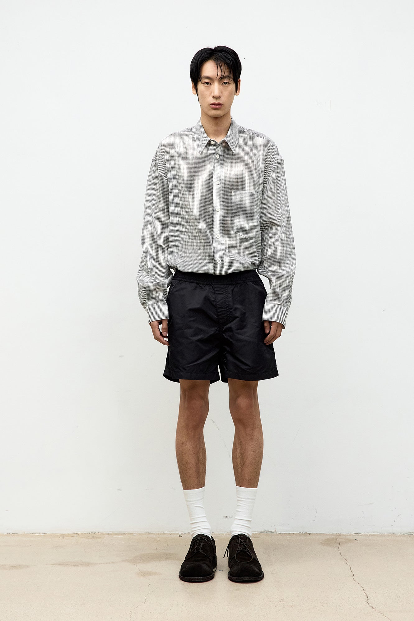 Coor - Wrinkle Sheer Check Shirt (White) product image 2 | TRAB K-Fashion Australia