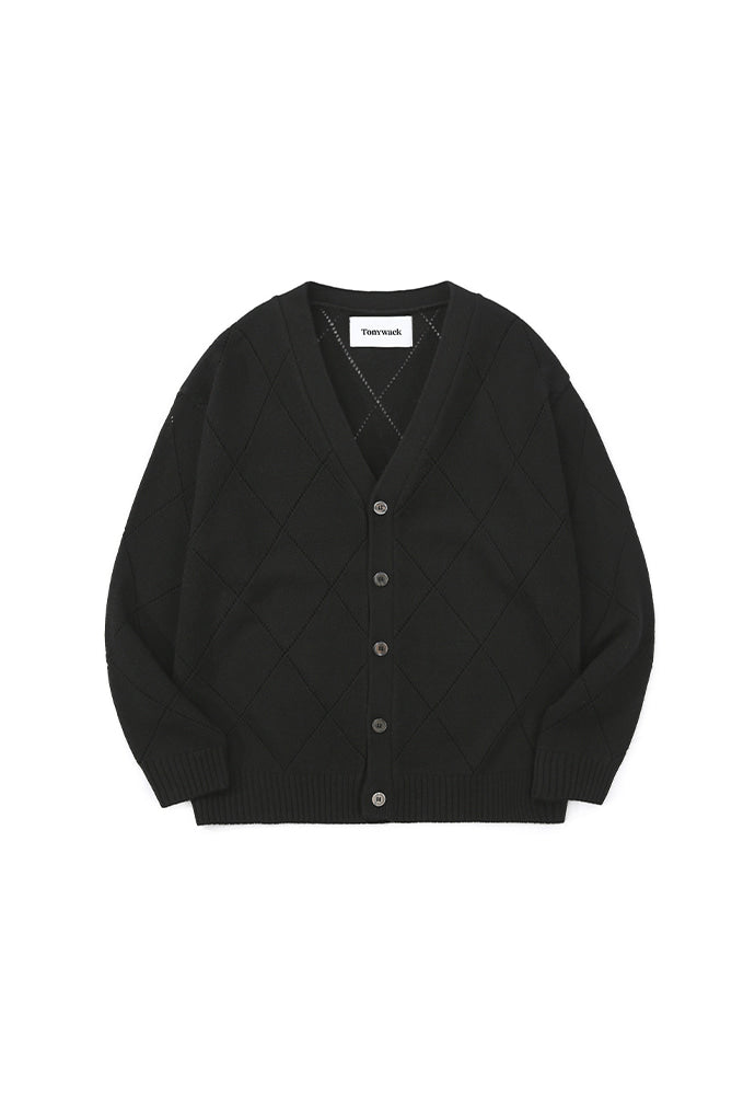 Tonywack - Slashed Argyle Cashmere Cardigan (Black) product image 3 | TRAB K-Fashion Australia
