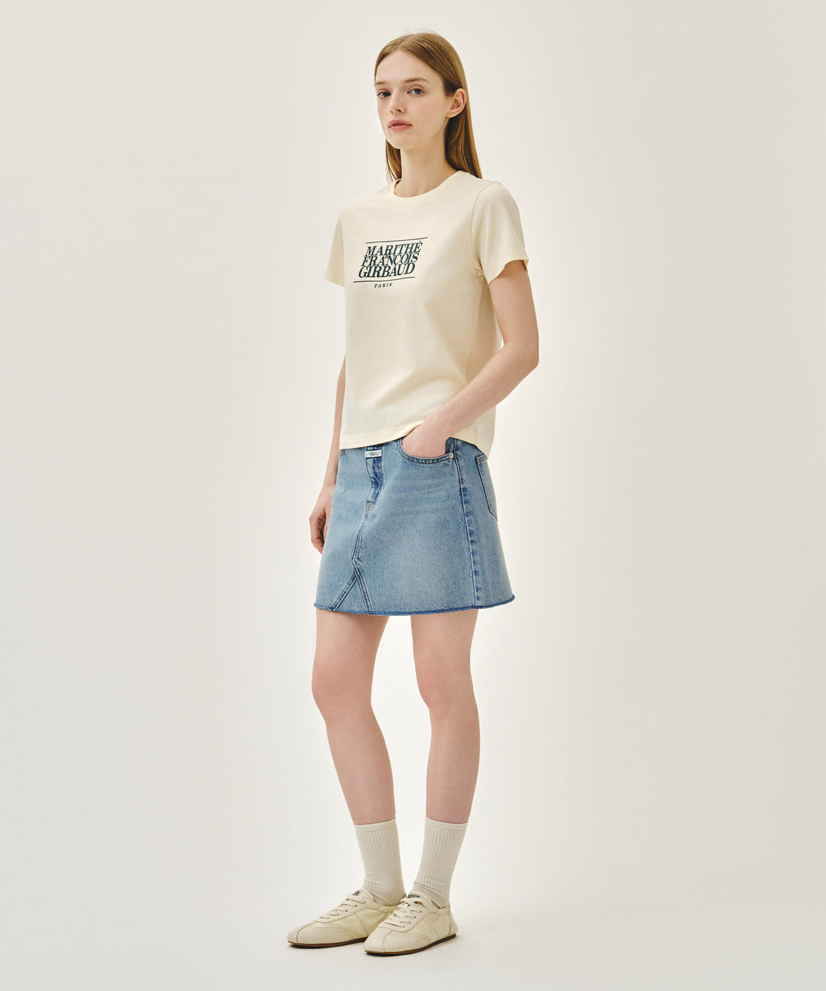 Marithe & Francois Girbaud - Raw Edge Denim Mini Skirt (Light Blue) product image 4 | TRAB K-Fashion Australia