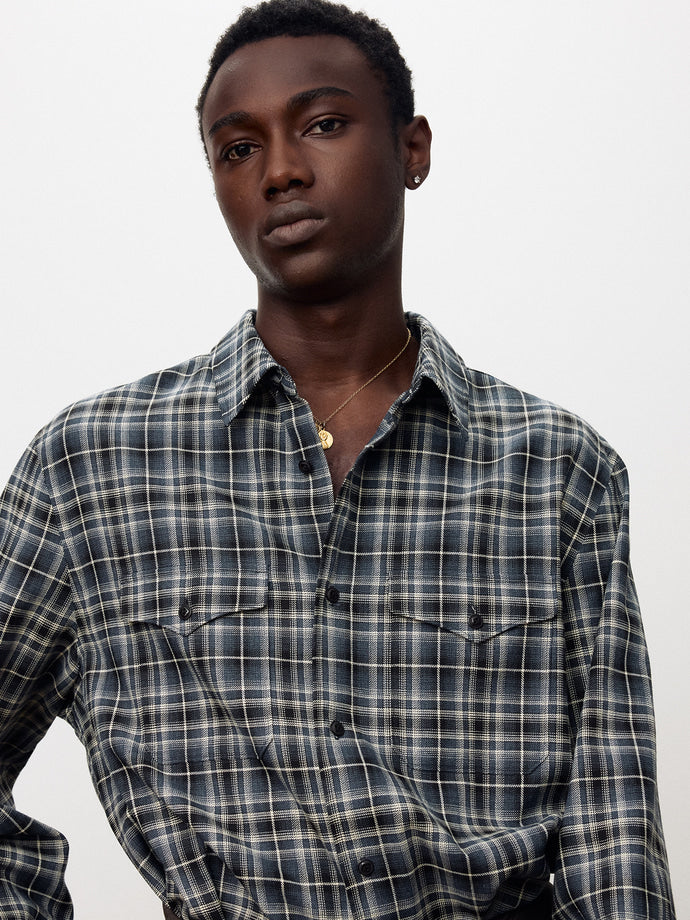 Tonywack - Checked Cotton Double Pocket Shirt (Blue) product image 6 | TRAB K-Fashion Australia