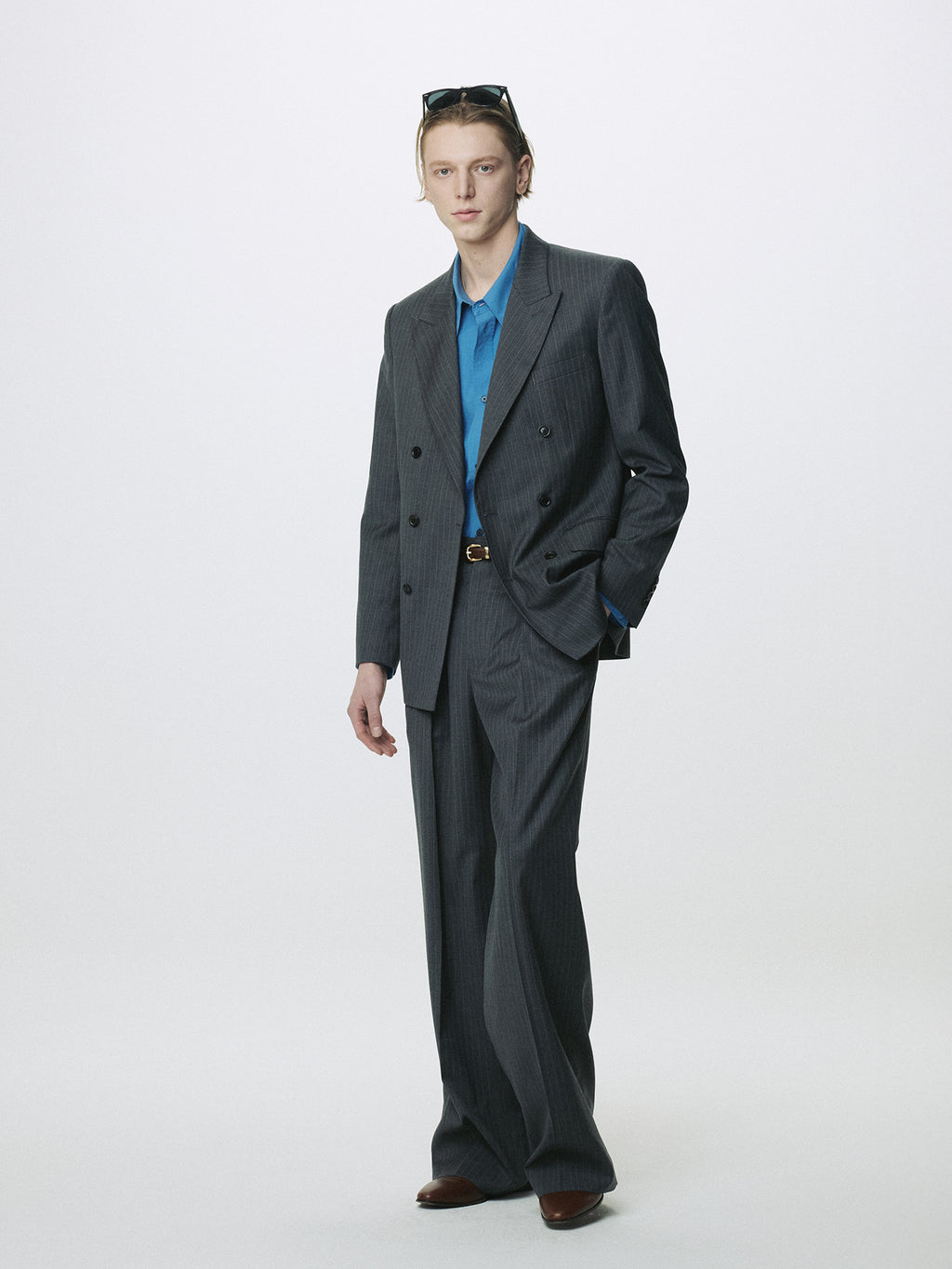 Tonywack - Striped Wool Double-Breasted Tailored Jacket (Grey Stripe) product image 4 | TRAB K-Fashion Australia
