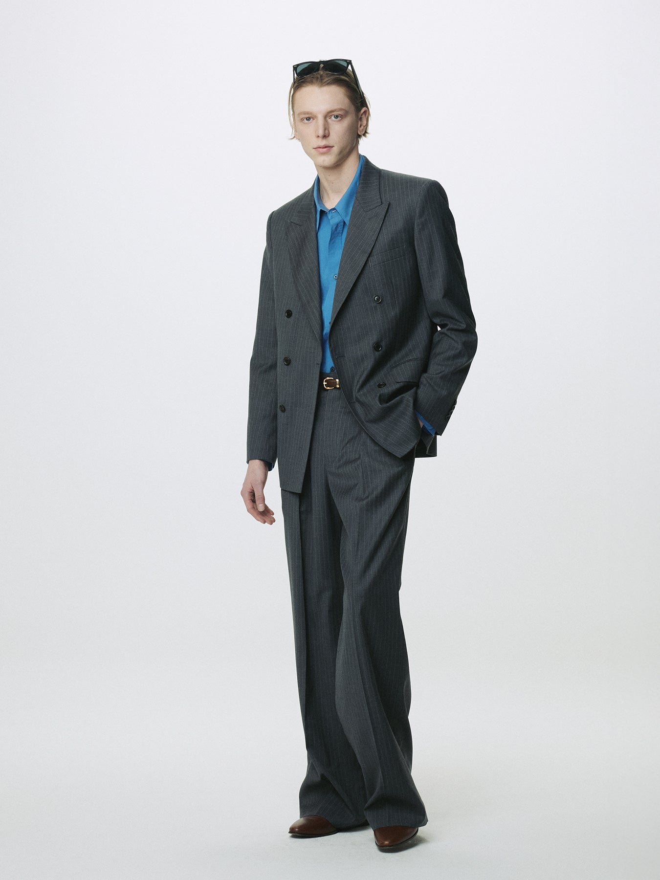 Tonywack - Striped Wool Double-Breasted Tailored Jacket (Grey Stripe) product image 4 | TRAB K-Fashion Australia