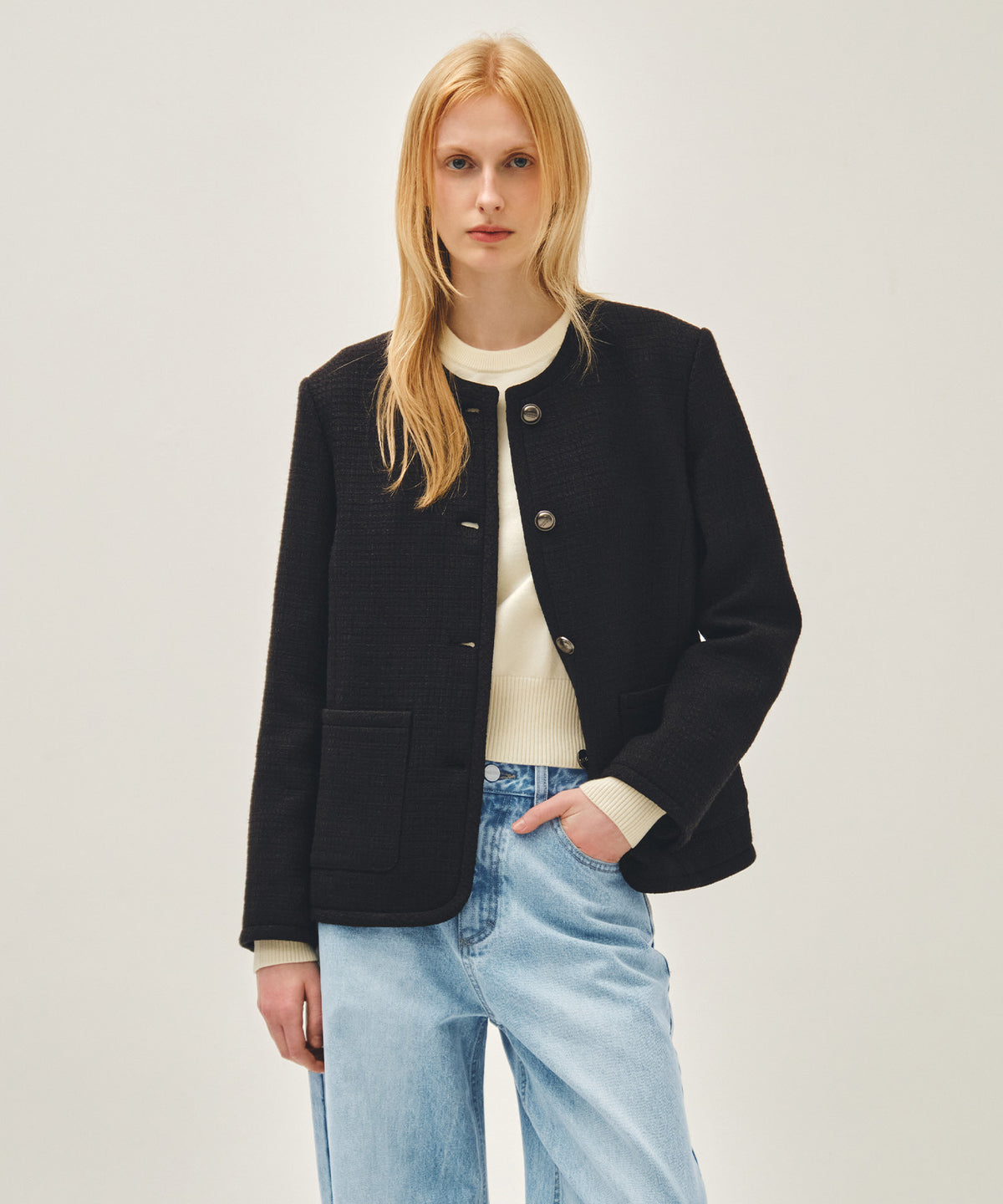 Marithe & Francois Girbaud - Tweed Round Neck Jacket (Black) product image 1 | TRAB K-Fashion Australia