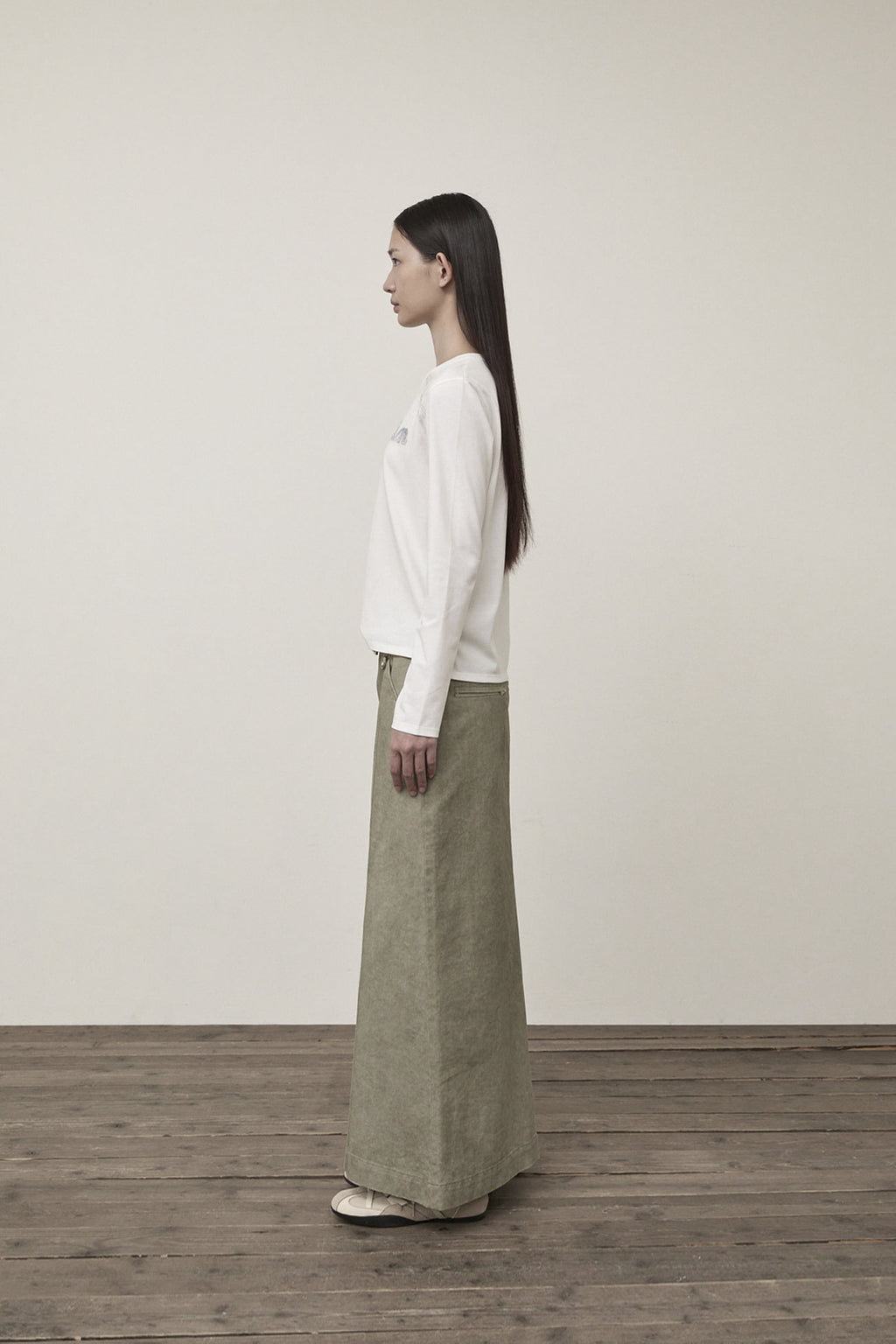 Matin Kim - Washed Mermaid Long Skirt (Light Khaki) product image 6 | TRAB K-Fashion Australia