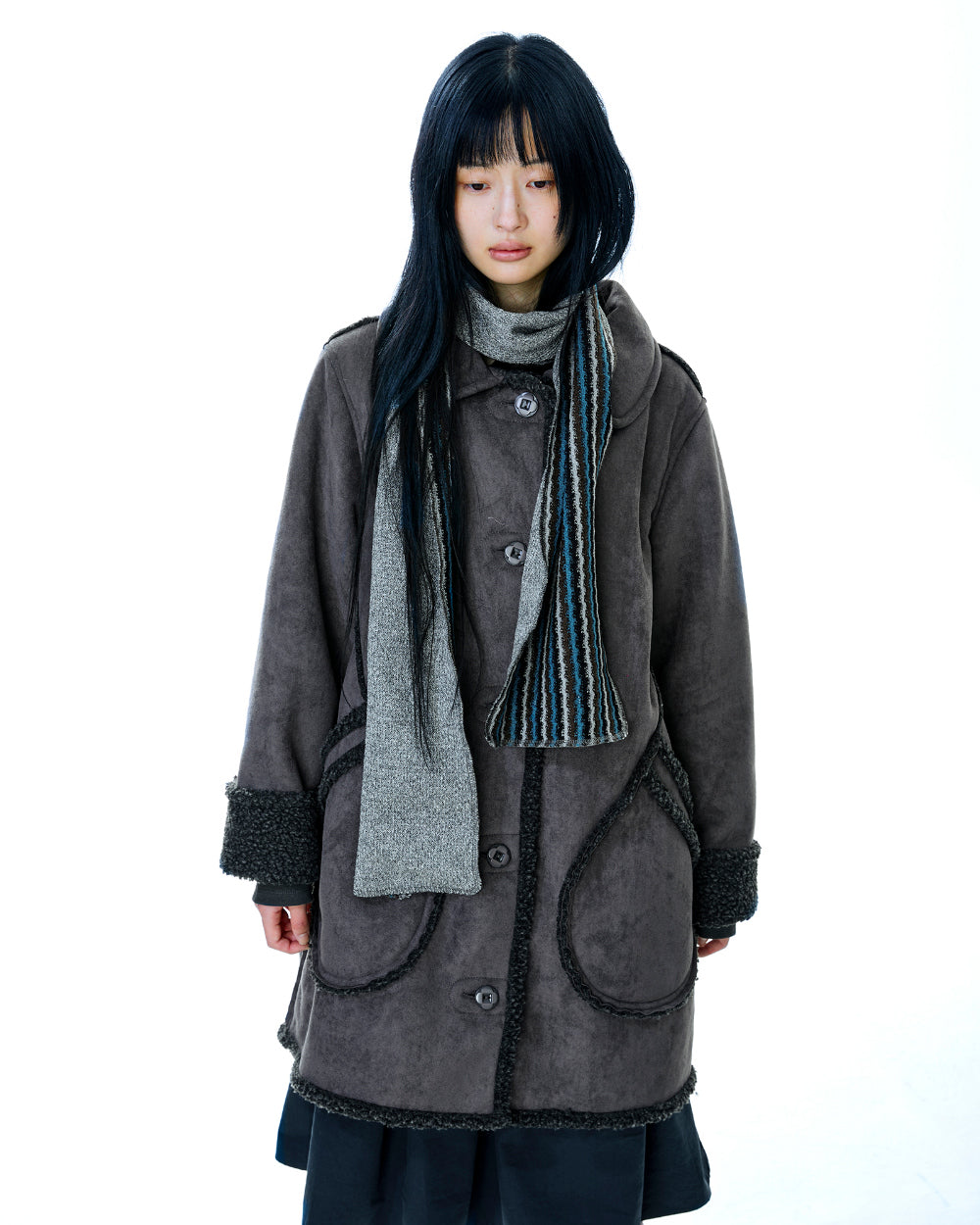 Coyseio - Round Collar Suede Jacket (Charcoal) product image 8 | TRAB K-Fashion Australia