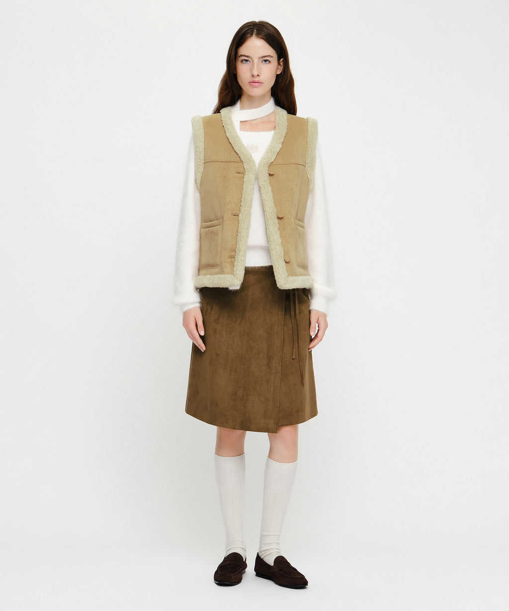 Marithe & Francois Girbaud - V-neck Shearling Vest (Beige) product image 5 | TRAB K-Fashion Australia