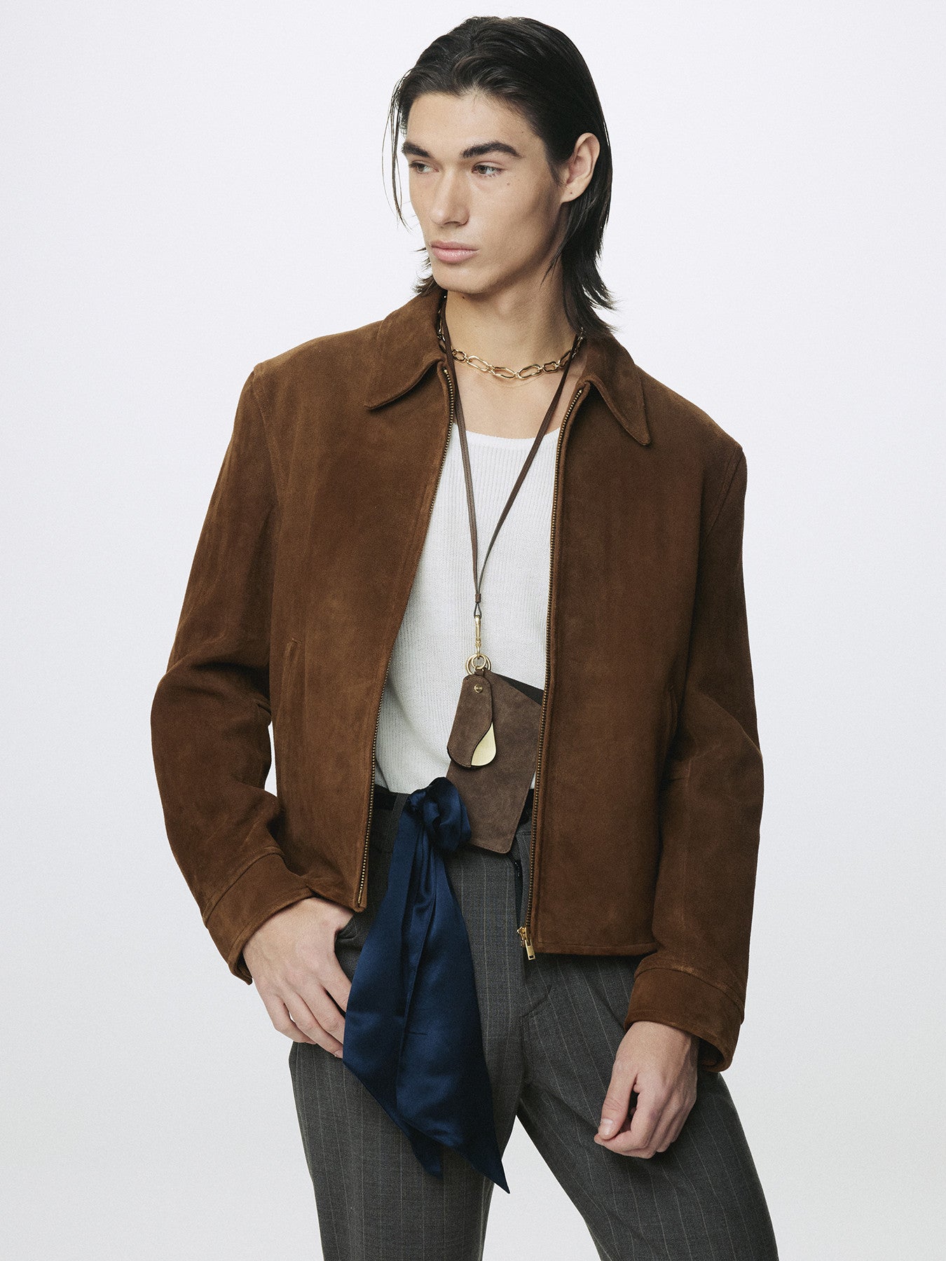 Tonywack - Goat Suede Buckle Zip Jacket (Camel Brown) product image 1 | TRAB K-Fashion Australia