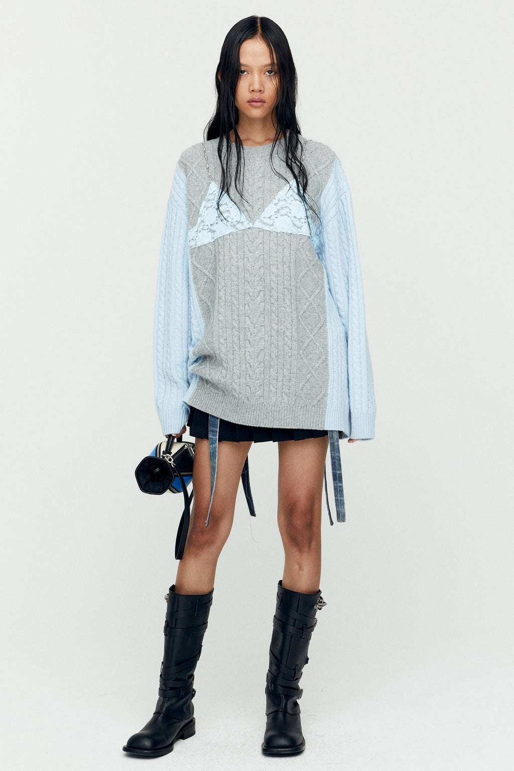 Andersson Bell - Lace Lingerie Boyfriend-Fit Knit (Grey) product image 4 | TRAB K-Fashion Australia