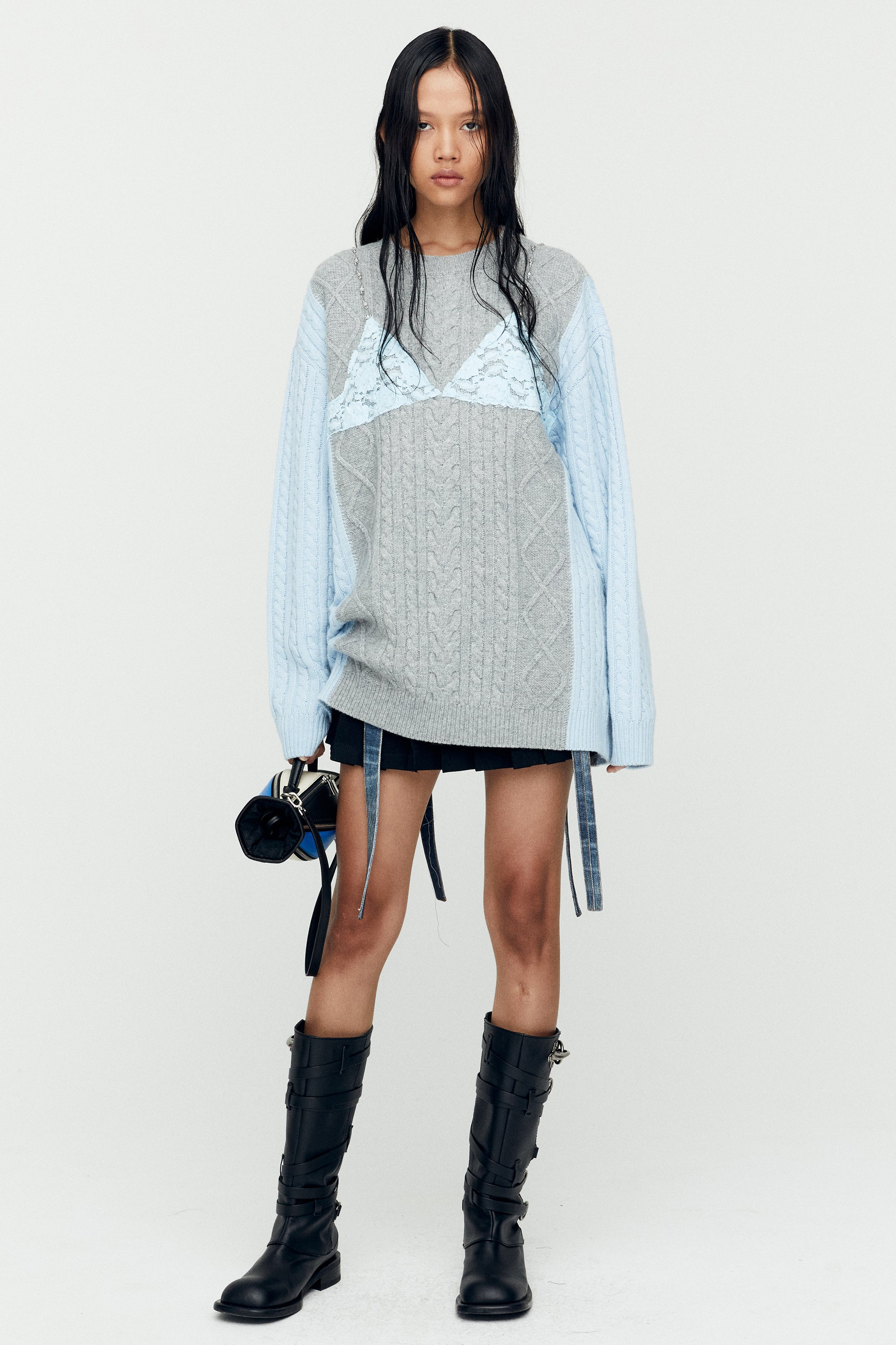 Andersson Bell - Lace Lingerie Boyfriend-Fit Knit (Grey) product image 4 | TRAB K-Fashion Australia