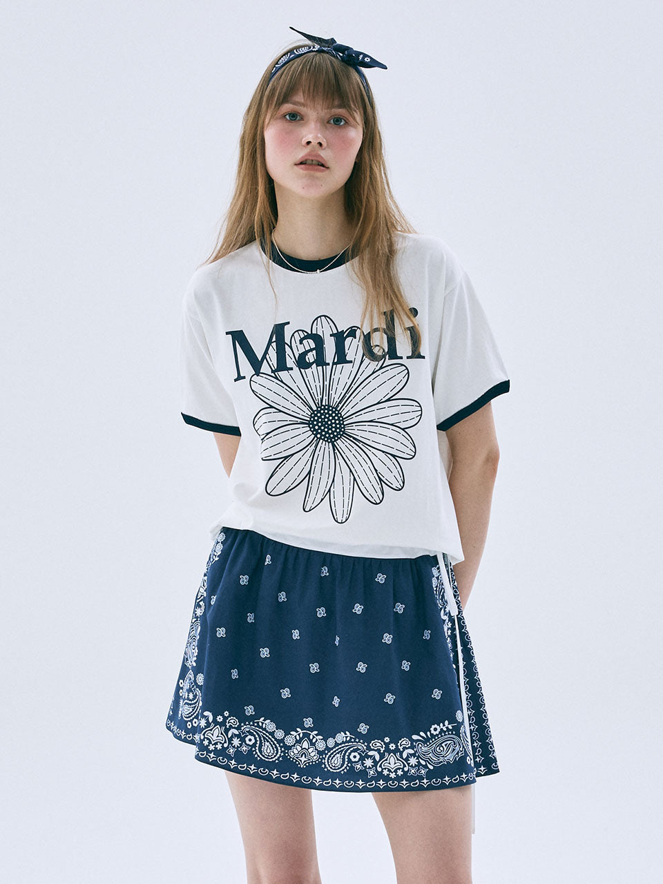 Mardi Mercredi - Flare Mini Skirt Paisley (Navy) product image 1 | TRAB K-Fashion Australia