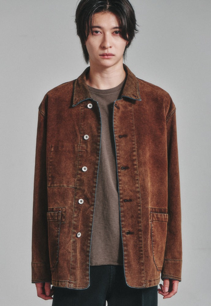 Art if acts - Flocked Denim French Work Jacket (Tobacco Indigo) product image 1 | TRAB K-Fashion Australia