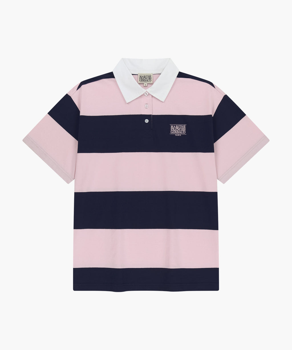Marithe & Francois Girbaud - Small Classic Logo Rugby Stripe Oversized Collar Tee (Pink) product image 6 | TRAB K-Fashion Australia