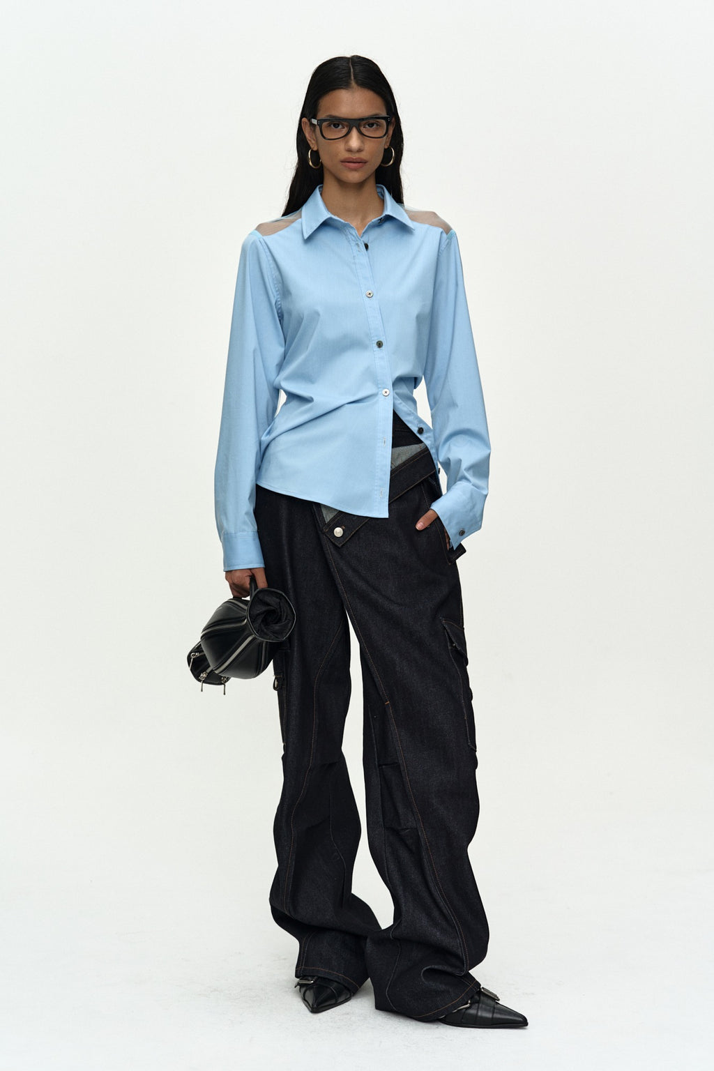 Andersson Bell - Mesh Twist-Tuck Shirt (Blue) product image 1 | TRAB K-Fashion Australia