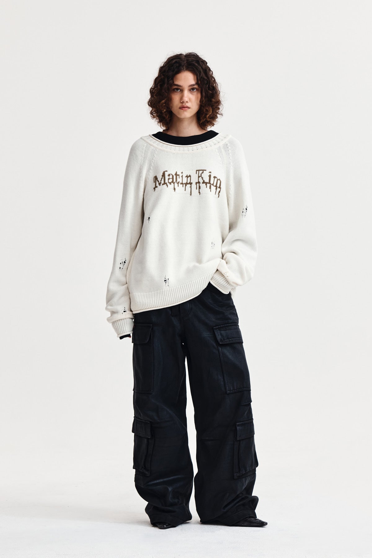 Matin Kim - Two Way Off Shoulder Damage Pullover (Ivory) product image 8 | TRAB K-Fashion Australia