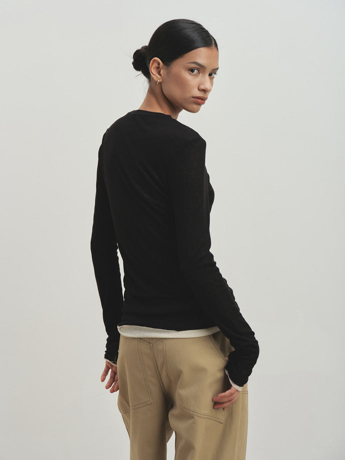 Tonywack - Sheer Wool Ribbed Knit Top (Black) product image 1 | TRAB K-Fashion Australia