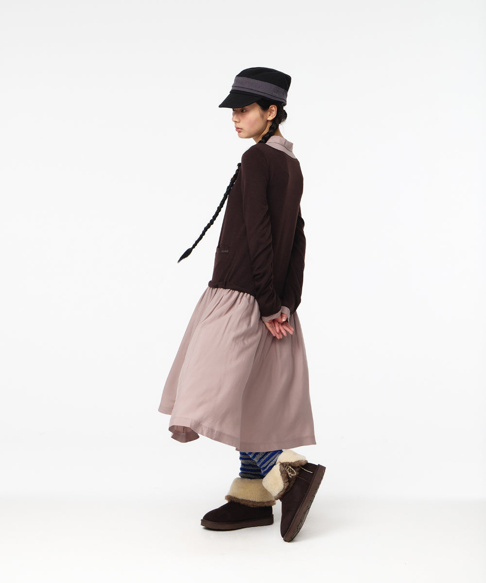 Coyseio - Layered Shirt Cardigan Shirring Dress (Dark Brown) product image 3 | TRAB K-Fashion Australia