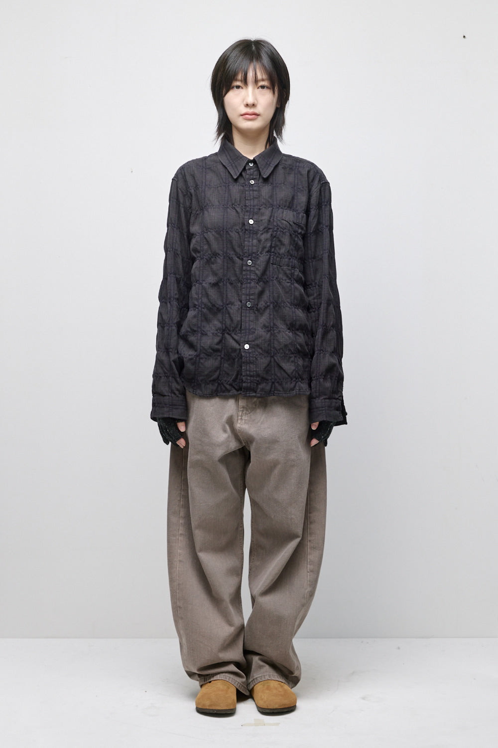 Hatchingroom - Museum Shirt Shirring Check Dark (Brown) product image 15 | TRAB K-Fashion Australia