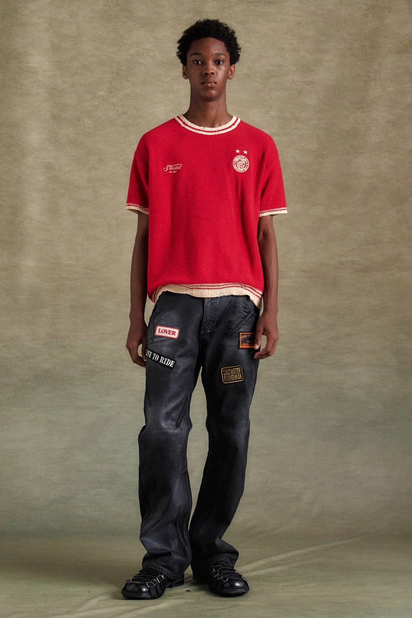 Andersson Bell - Adsb Patch Spray Washed Wide Leg Jeans (Black) product image 1 | TRAB K-Fashion Australia