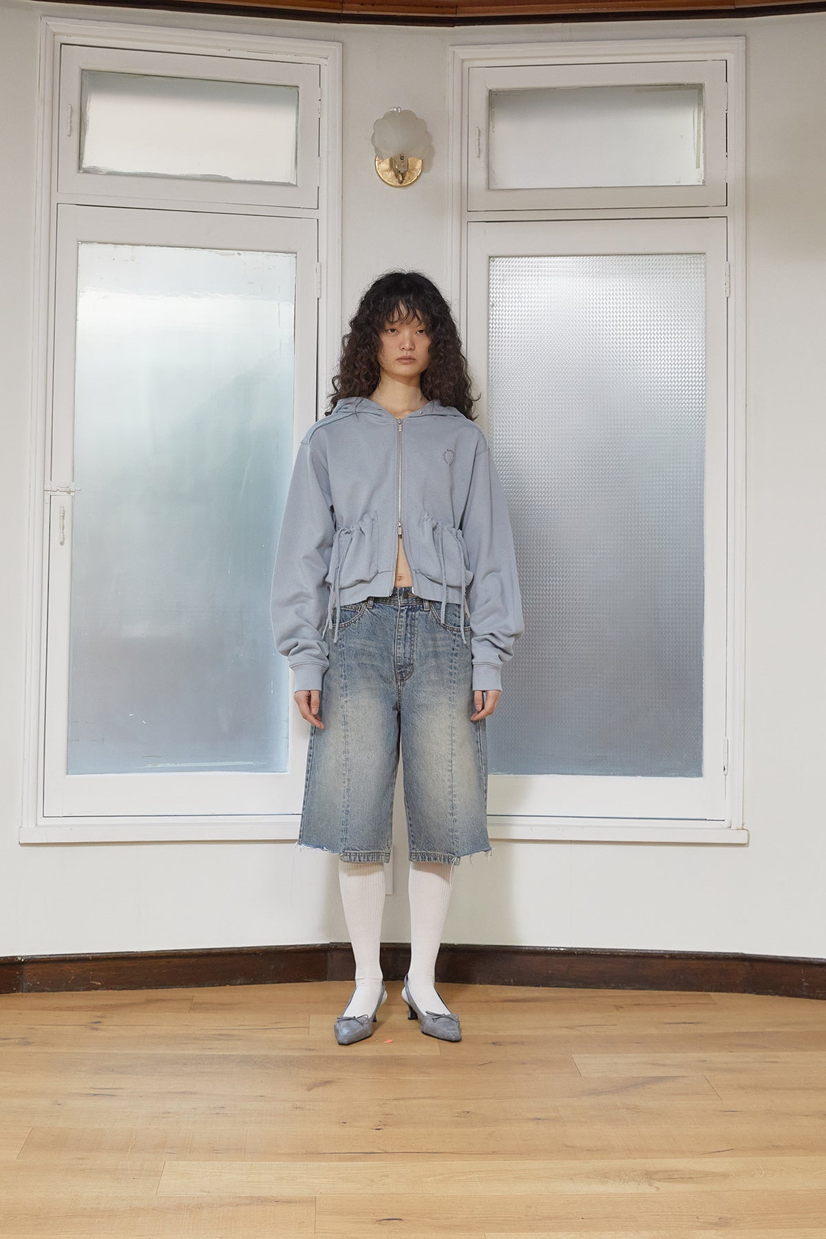 Matin Kim - Volume Pocket Crop Hoody Zip Up (Light Blue) product image 7 | TRAB K-Fashion Australia