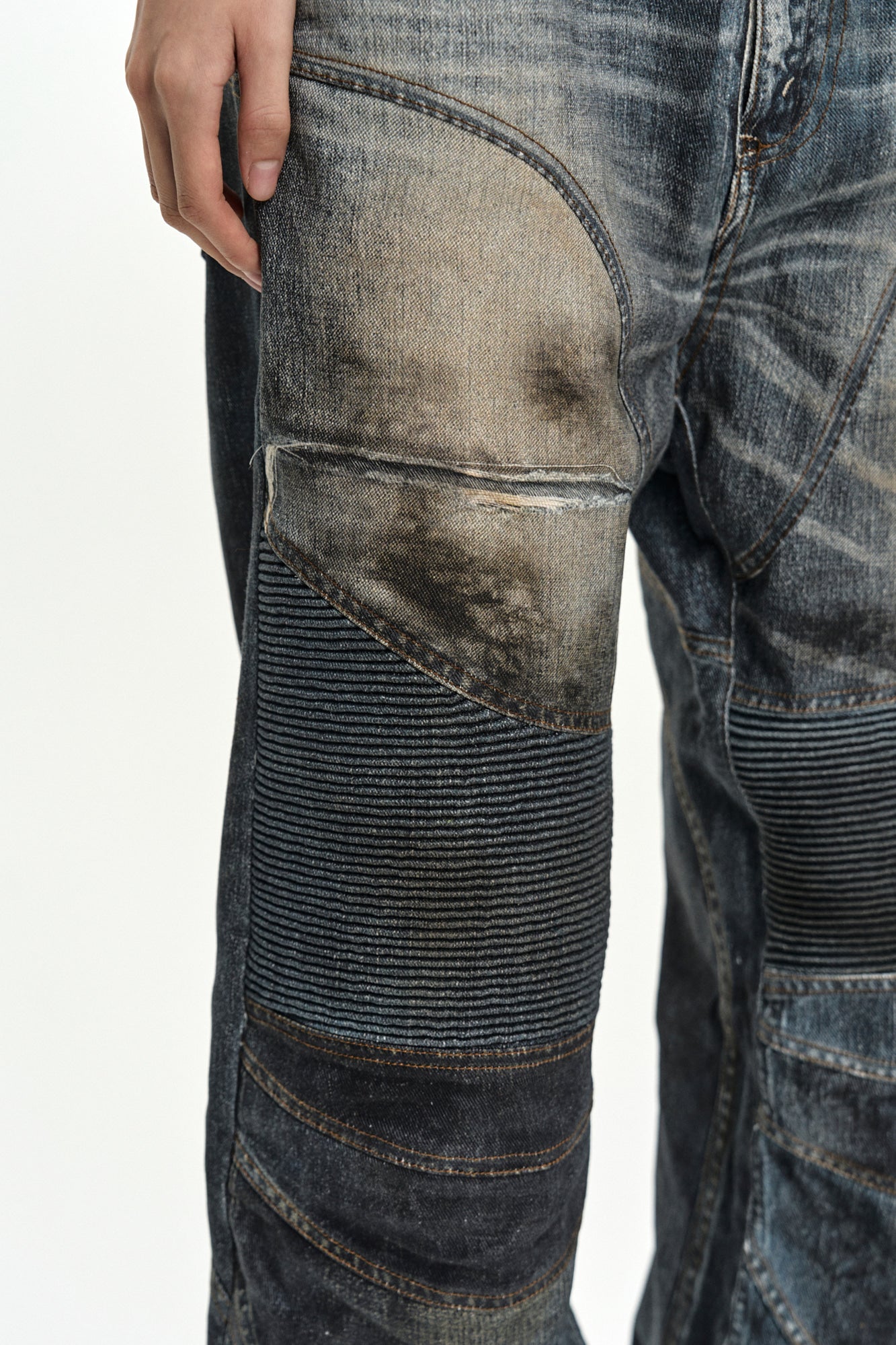 Andersson Bell - [Pre-Order – Ships August 7] Denim Trompe-L'oeil Graphic Biker Jeans (Mid Blue) product image 6 | TRAB K-Fashion Australia