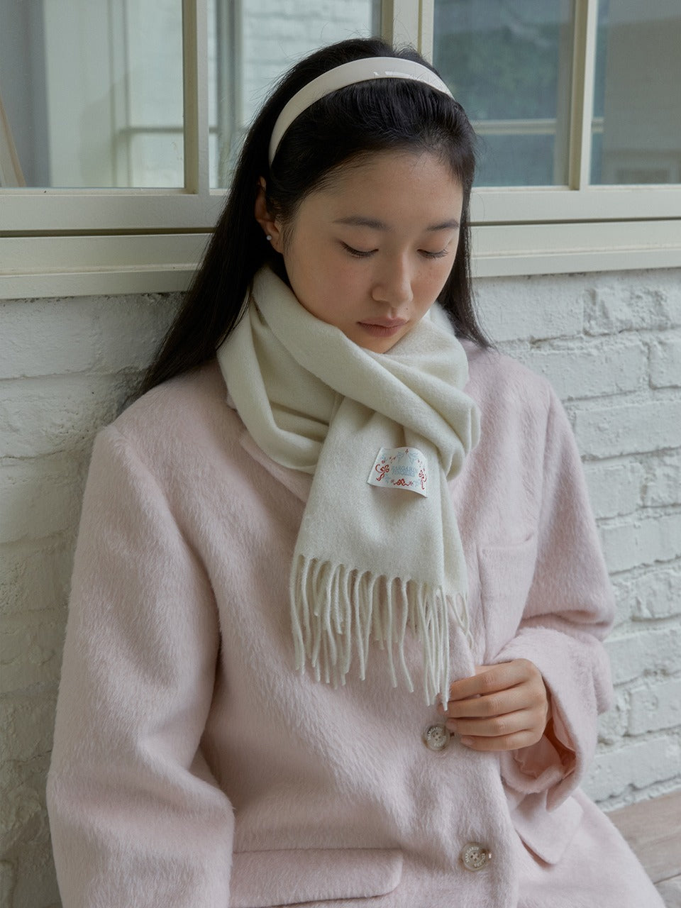 Margarin Fingers - Wool Fringe Muffler (Ivory) product image 1 | TRAB K-Fashion Australia