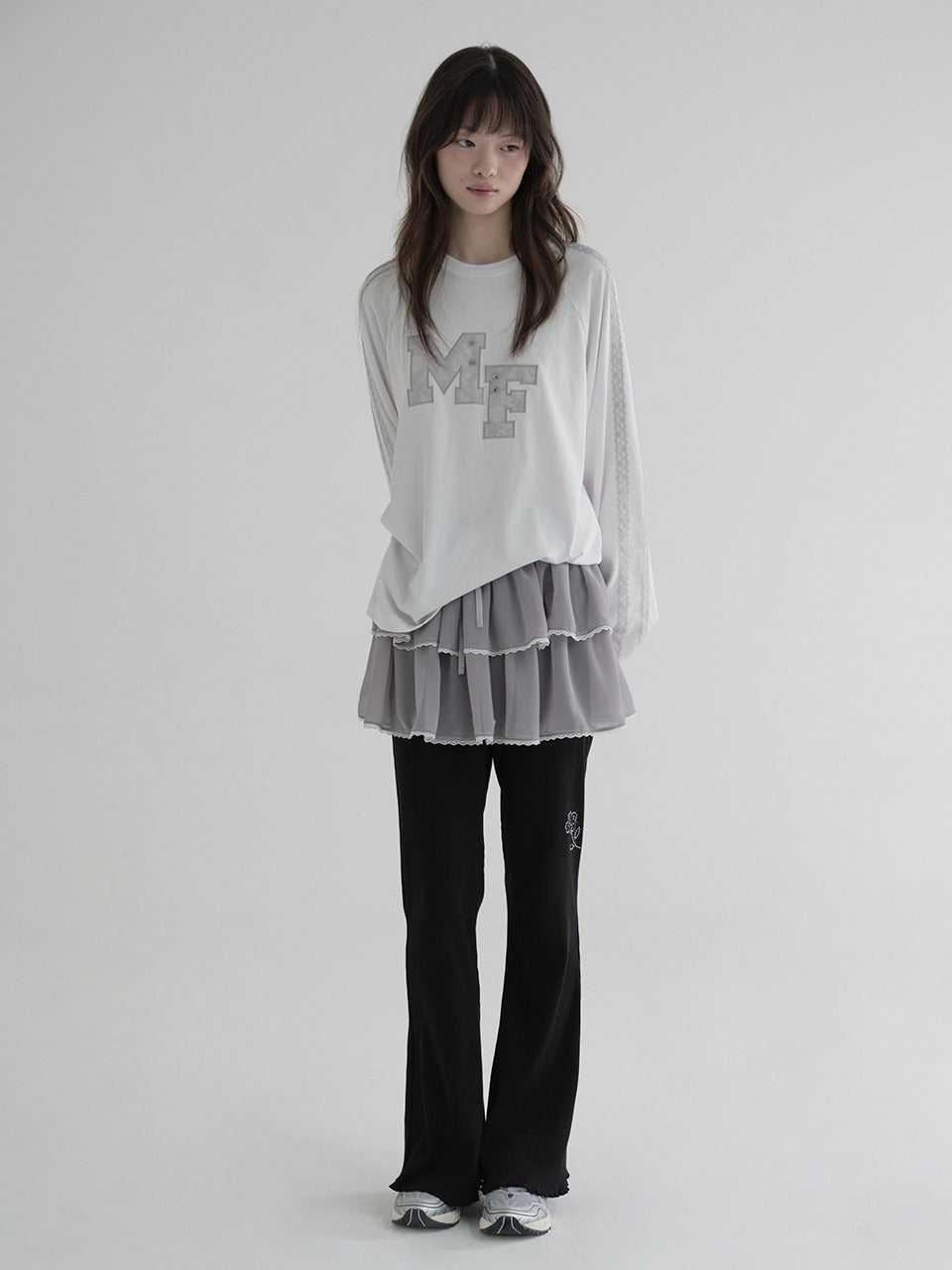 Margarin Fingers - Lace Chiffon Cancan Skirt (Grey) product image 1 | TRAB K-Fashion Australia