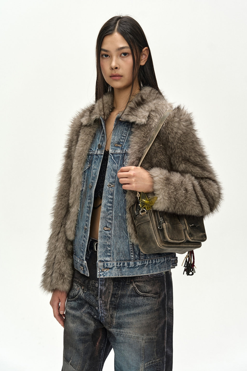 Andersson Bell - Fur On Denim Jacket (Grey) product image 7 | TRAB K-Fashion Australia
