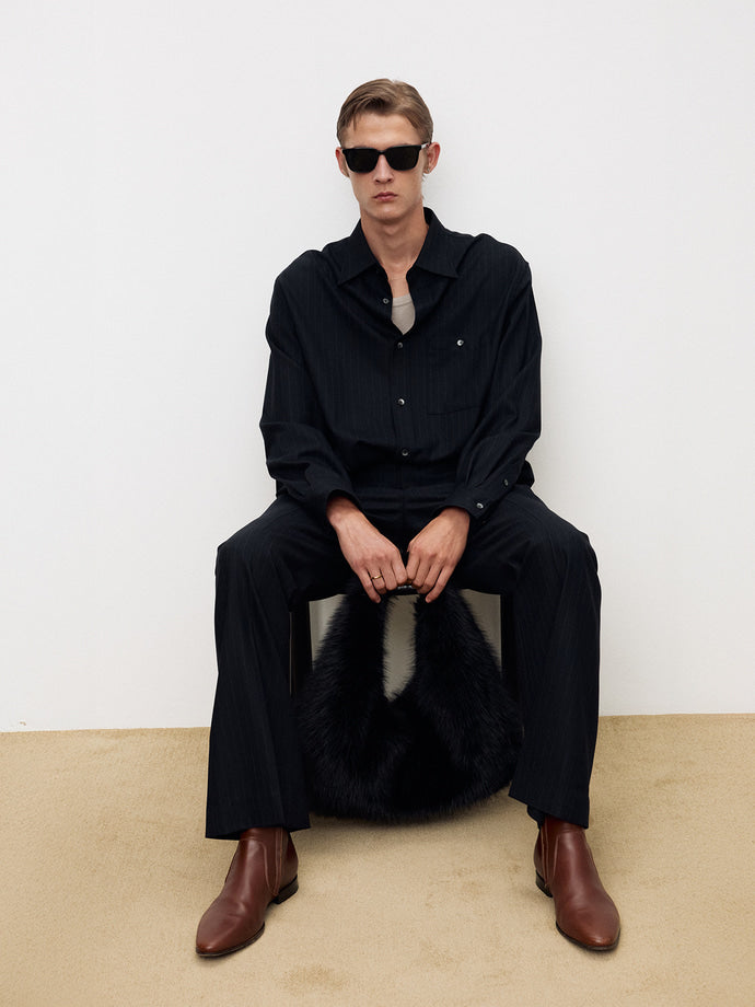 Tonywack - Wool Striped Relaxed Shirt (Navy Pinstripe) product image 8 | TRAB K-Fashion Australia