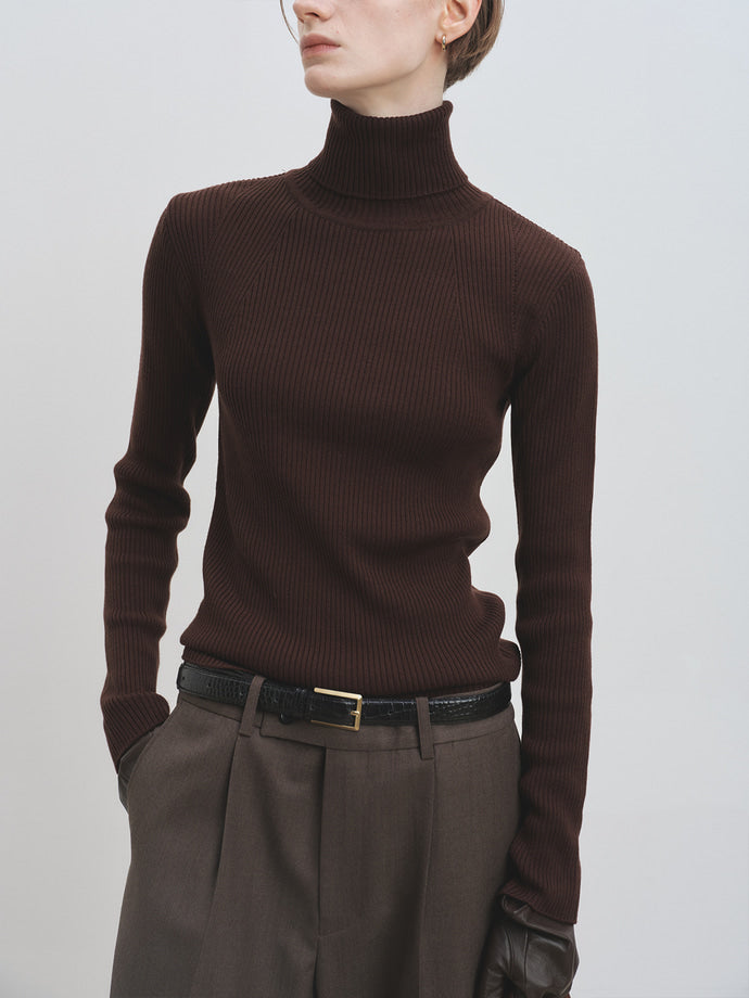Tonywack - Slim-Fit Ribbed Turtleneck (Brown) product image 1 | TRAB K-Fashion Australia