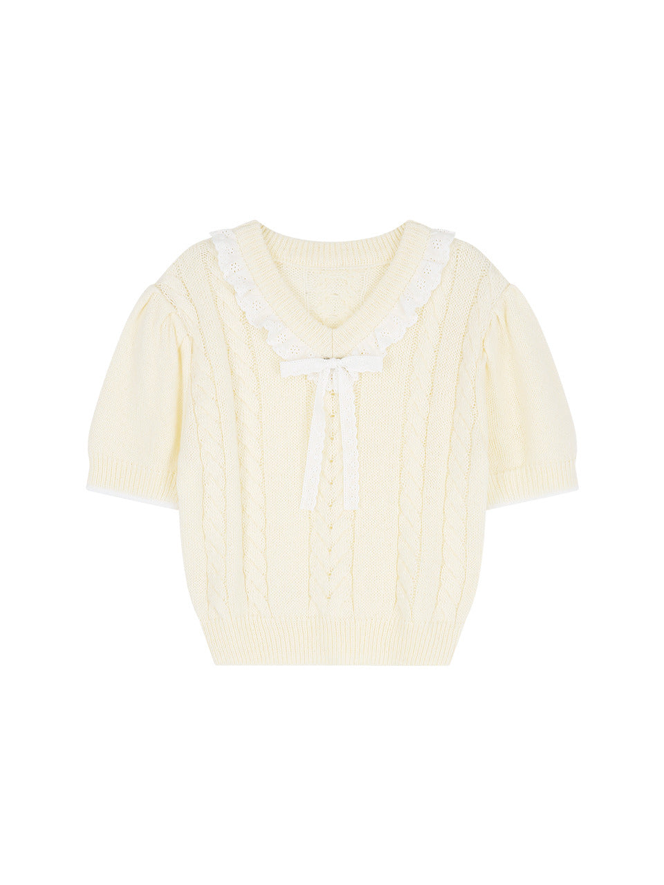 Margarin Fingers - V Neck Frill Crop Knit (Cream) product image 2 | TRAB K-Fashion Australia
