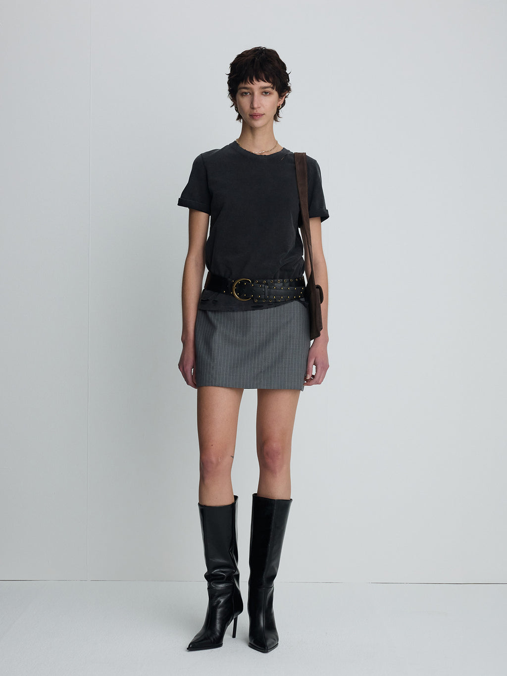 Tonywack - Wool Pin Striped Mini Skirt (Grey Pinstripe) product image 2 | TRAB K-Fashion Australia