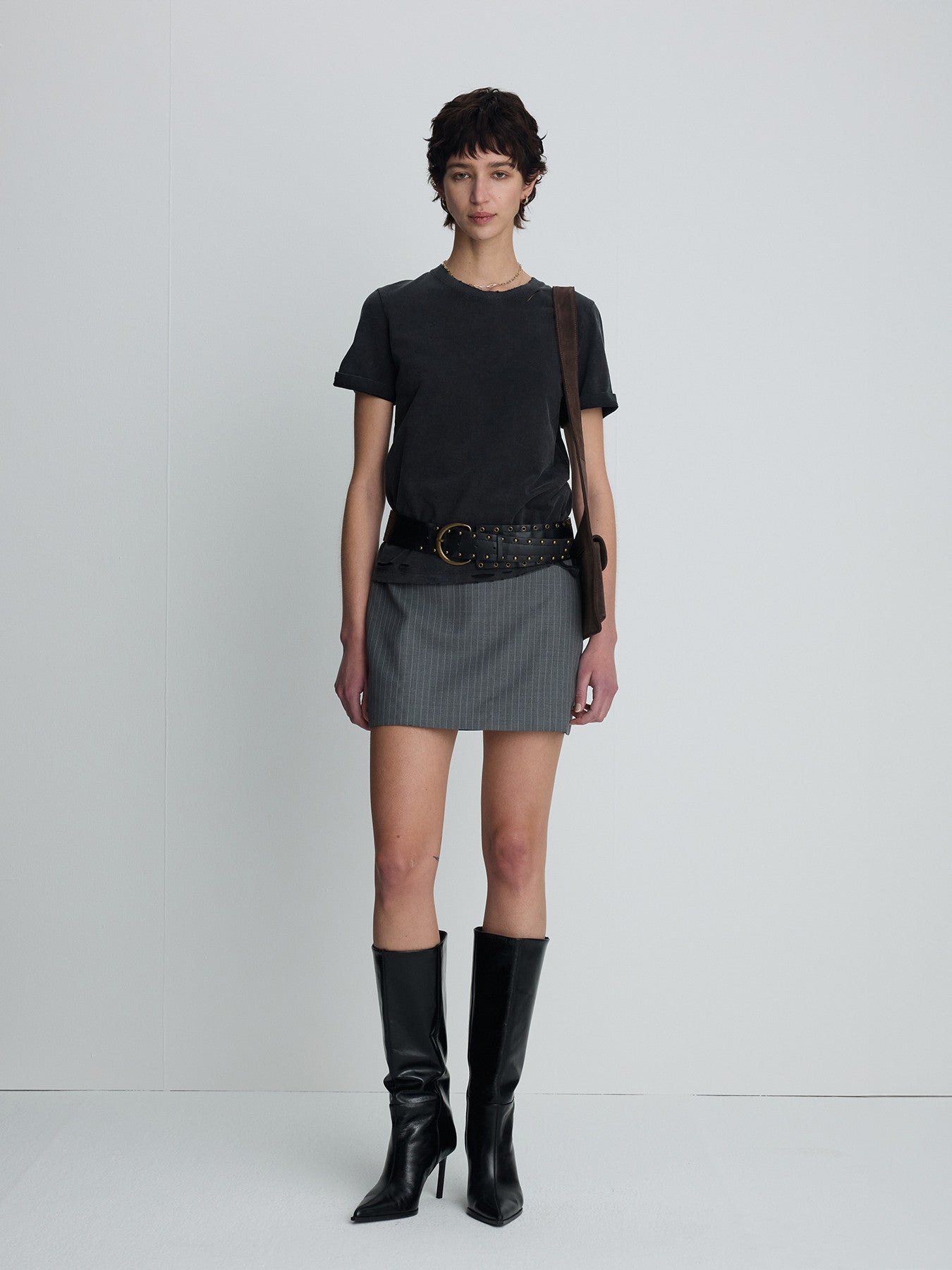 Tonywack - Wool Pin Striped Mini Skirt (Grey Pinstripe) product image 2 | TRAB K-Fashion Australia