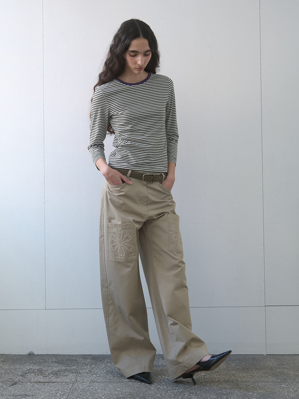 Kijun - Stripe Mid Sleeve Tee (Khaki) product image 4 | TRAB K-Fashion Australia