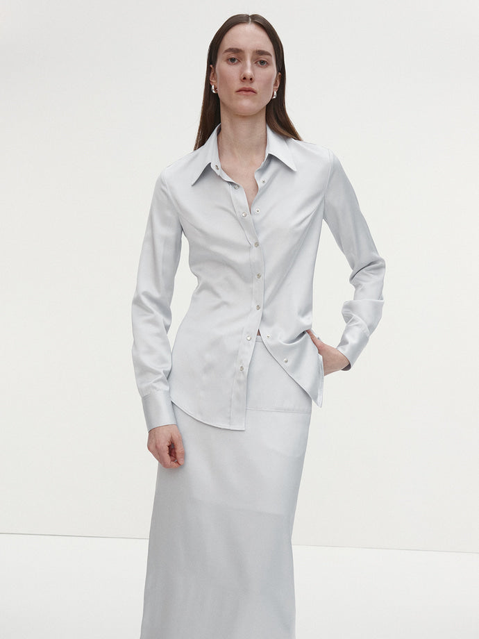 Tonywack - Satin Regular-Fit Shirt (Silver) product image 1 | TRAB K-Fashion Australia