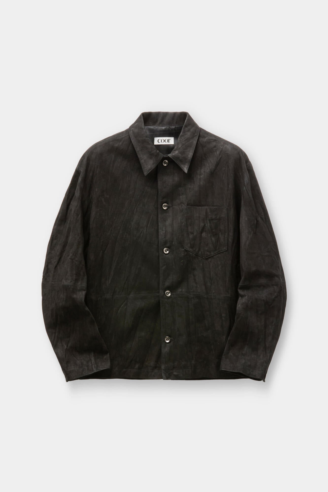 Coor - Pleated Wash Leather Shirt Jacket (Black) product image 1 | TRAB K-Fashion Australia