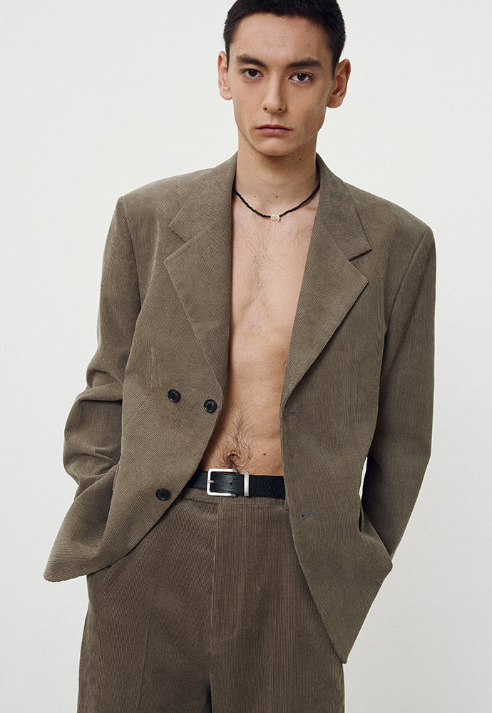 Tonywack - Corduroy Wide-Leg Tailored Trousers (Taupe) product image 5 | TRAB K-Fashion Australia