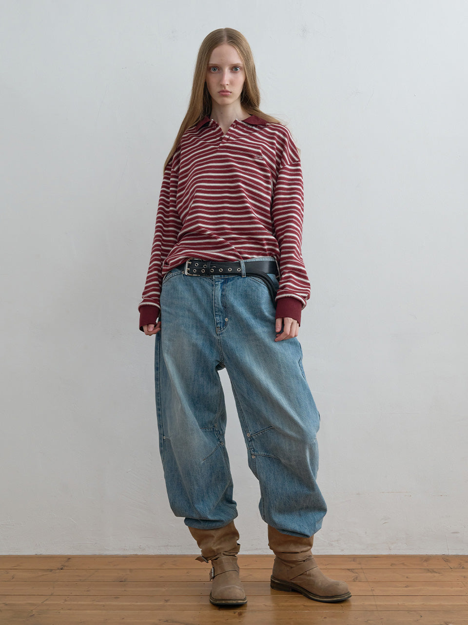 Kijun - Striped Polo Shirt (Burgundy) product image 3 | TRAB K-Fashion Australia