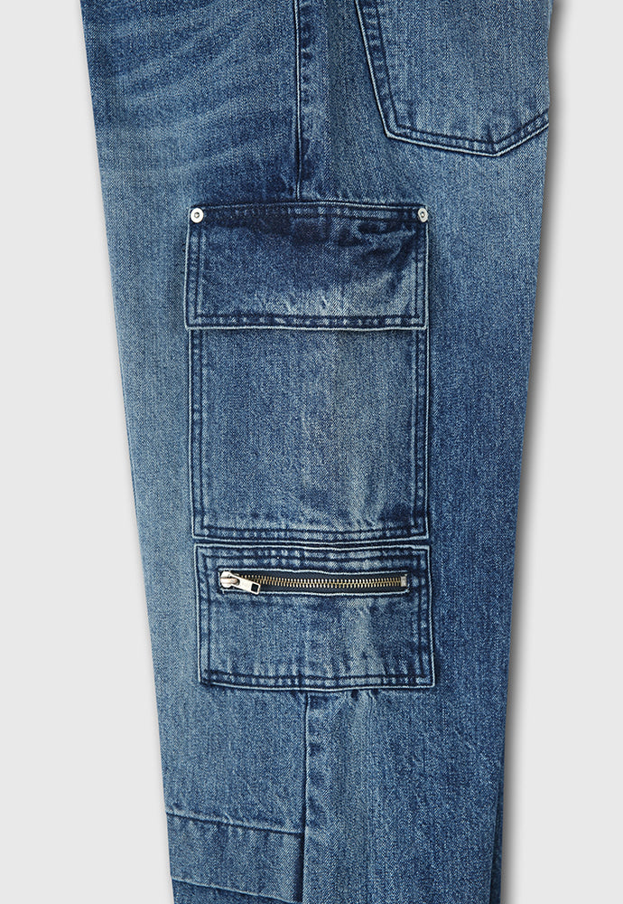 Tonywack - Relaxed Cut Denim Cargo Jeans (Faded Mid Blue) product image 13 | TRAB K-Fashion Australia
