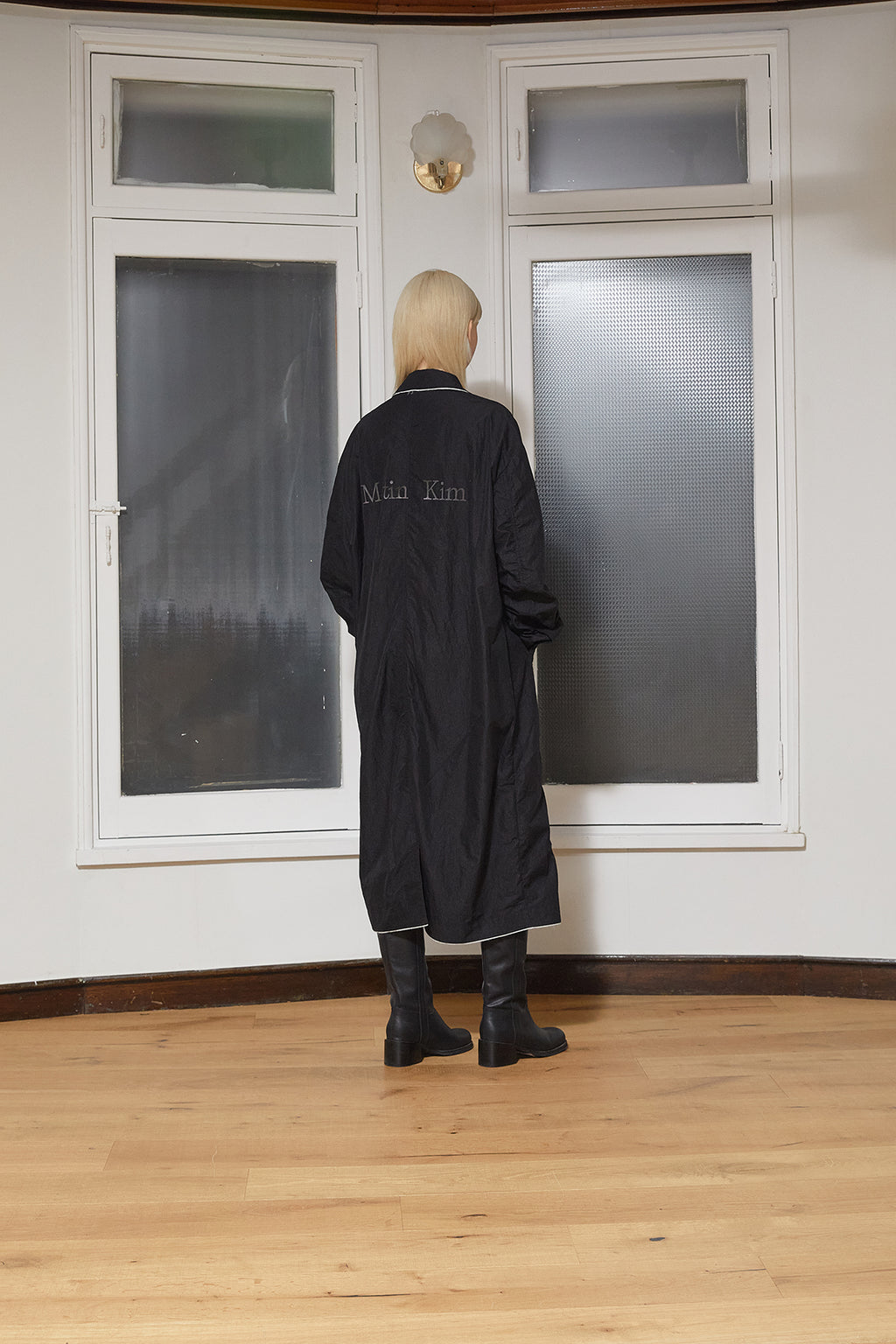 Matin Kim - Back Logo Point Nylon Long Coat (Black) product image 10 | TRAB K-Fashion Australia