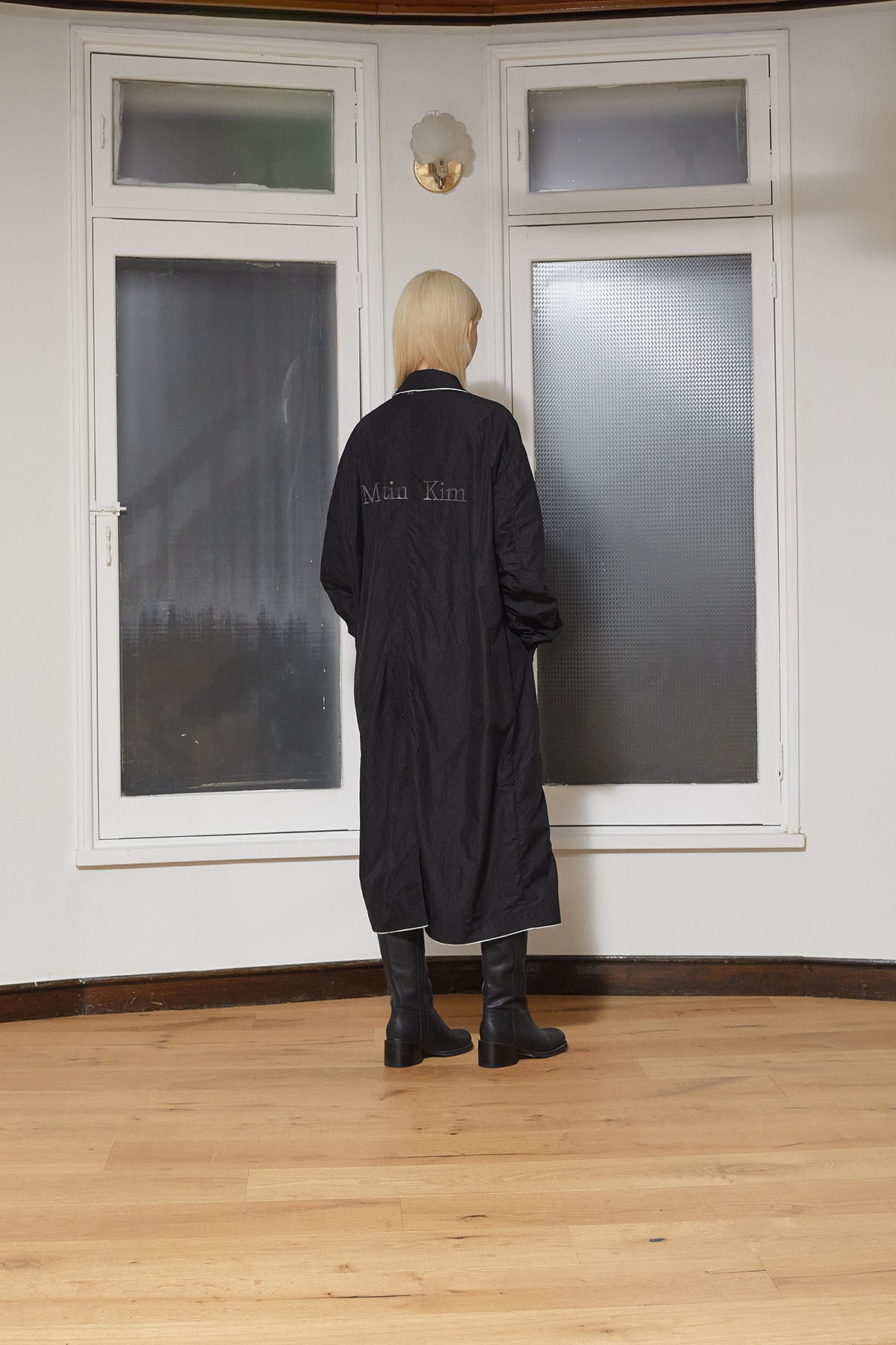 Matin Kim - Back Logo Point Nylon Long Coat (Black) product image 10 | TRAB K-Fashion Australia