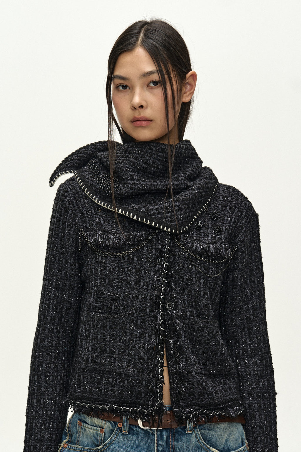 Andersson Bell - Unisex Kint Neck Scarf (Black Tweed) product image 5 | TRAB K-Fashion Australia