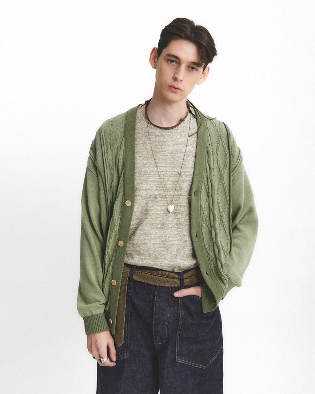 Eastlogue - Asymmetrical Cable Cardigan (Sage Green) product image 2 | TRAB K-Fashion Australia