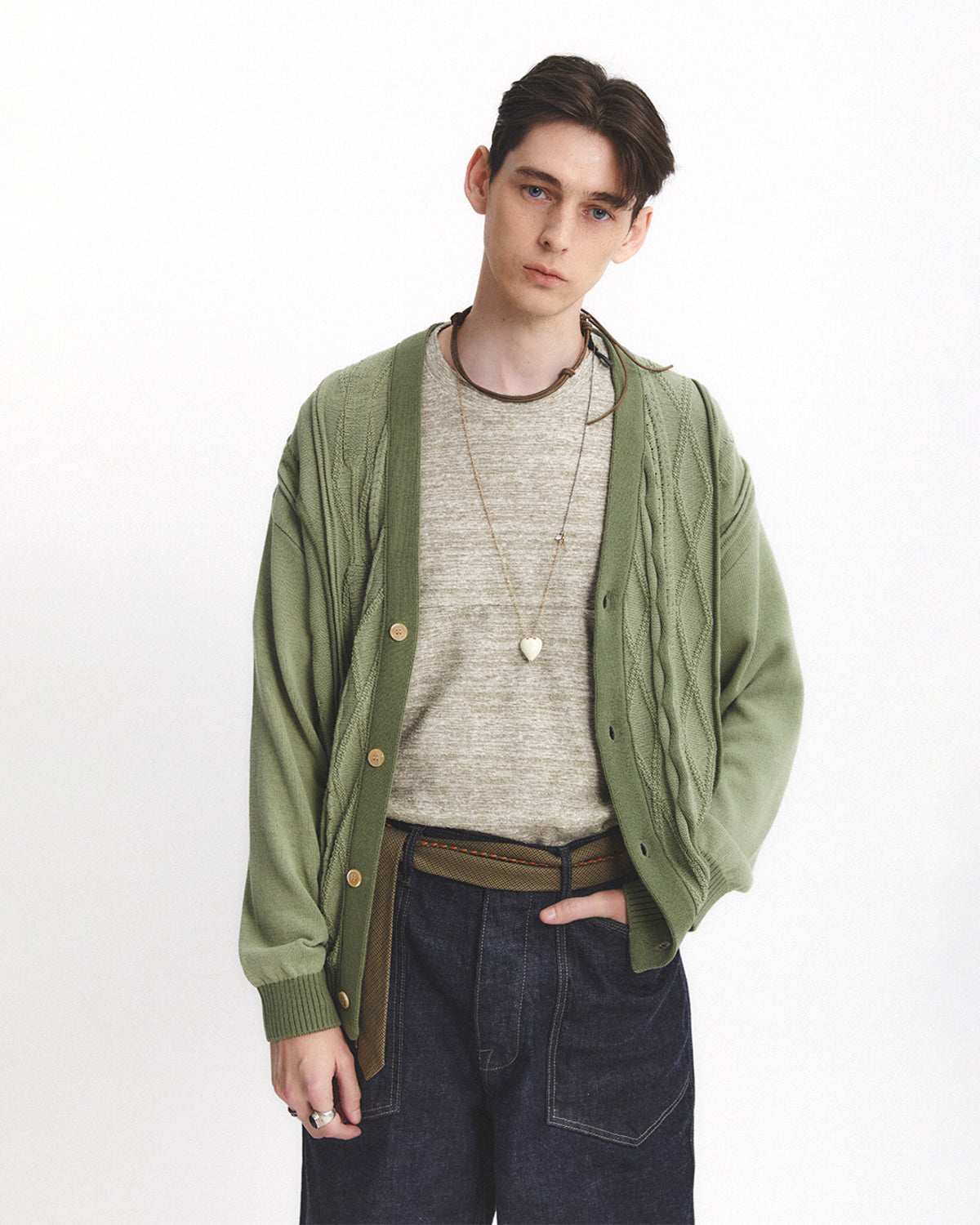 Eastlogue - Asymmetrical Cable Cardigan (Sage Green) product image 2 | TRAB K-Fashion Australia