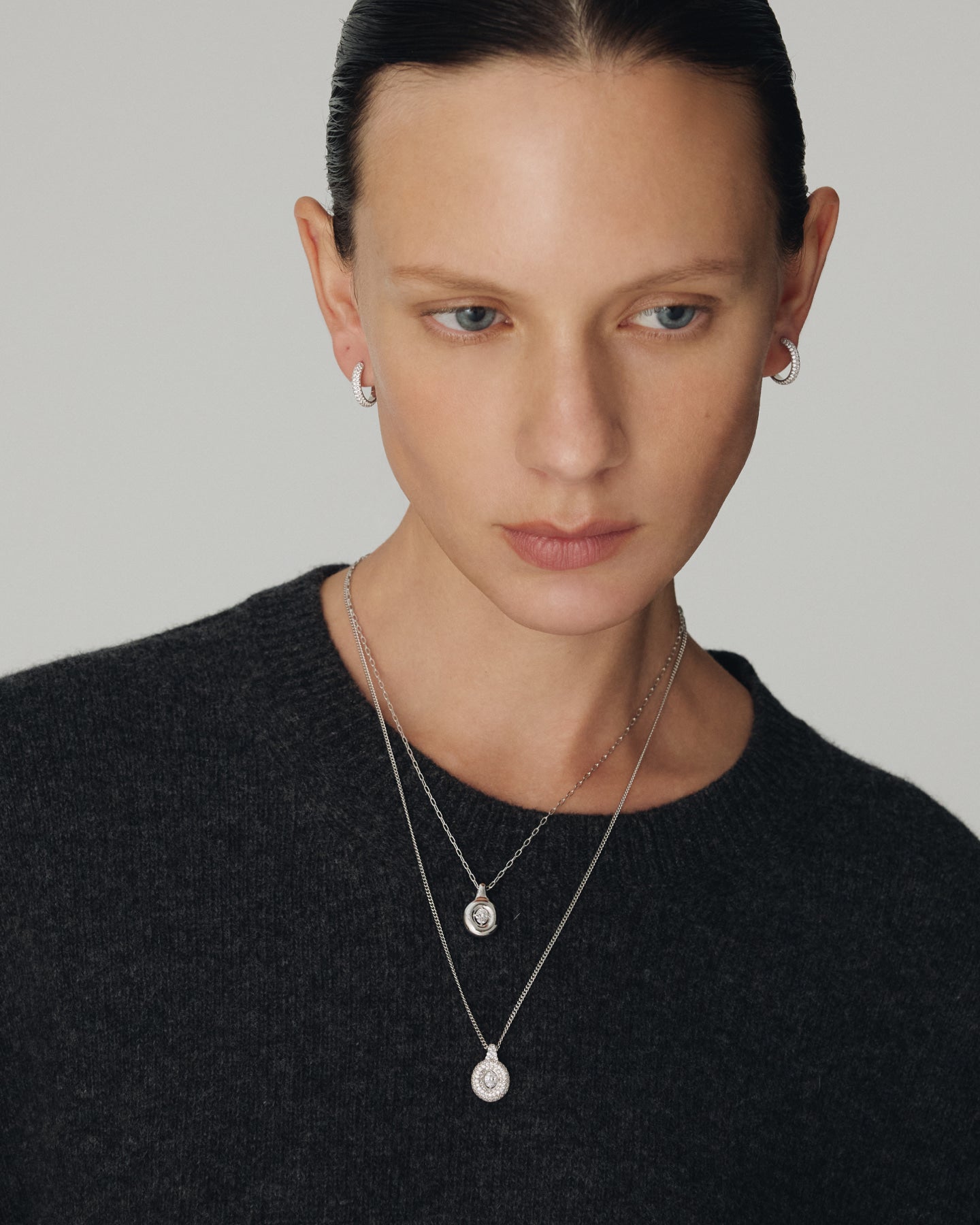 Numbering - Basic Pave Hoop Earrings #3207 product image 4 | TRAB K-Fashion Australia